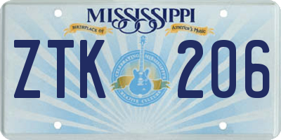 MS license plate ZTK206