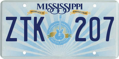 MS license plate ZTK207