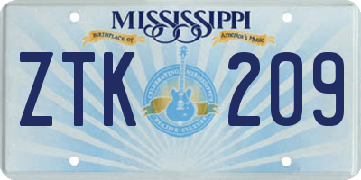MS license plate ZTK209
