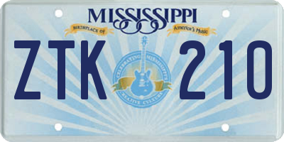 MS license plate ZTK210