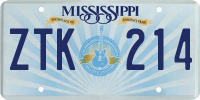 MS license plate ZTK214