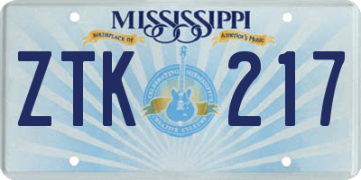 MS license plate ZTK217