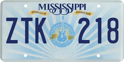 MS license plate ZTK218