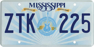 MS license plate ZTK225