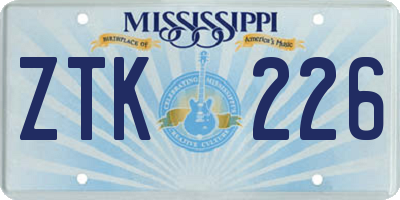 MS license plate ZTK226