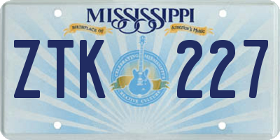 MS license plate ZTK227