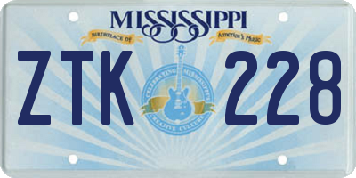 MS license plate ZTK228