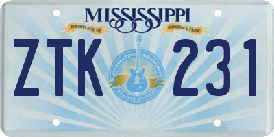 MS license plate ZTK231