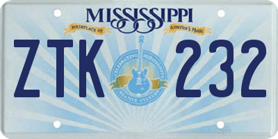 MS license plate ZTK232