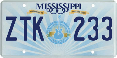 MS license plate ZTK233
