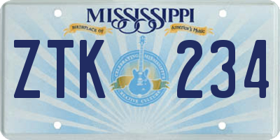 MS license plate ZTK234