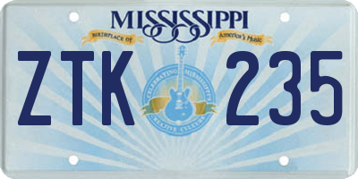 MS license plate ZTK235