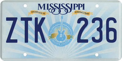 MS license plate ZTK236
