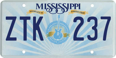 MS license plate ZTK237