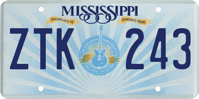 MS license plate ZTK243