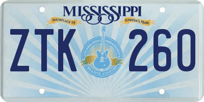 MS license plate ZTK260