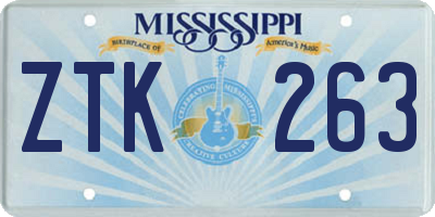 MS license plate ZTK263