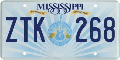 MS license plate ZTK268