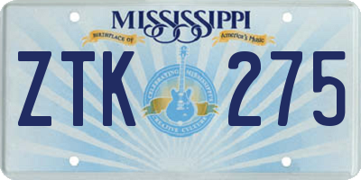 MS license plate ZTK275