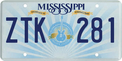 MS license plate ZTK281