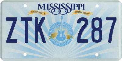 MS license plate ZTK287