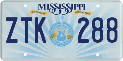 MS license plate ZTK288