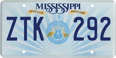 MS license plate ZTK292