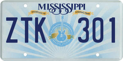 MS license plate ZTK301