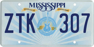 MS license plate ZTK307