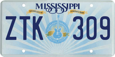 MS license plate ZTK309