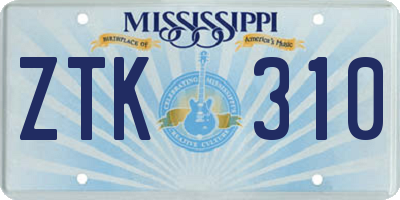 MS license plate ZTK310
