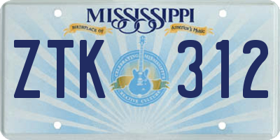 MS license plate ZTK312