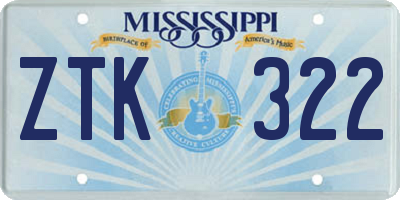 MS license plate ZTK322
