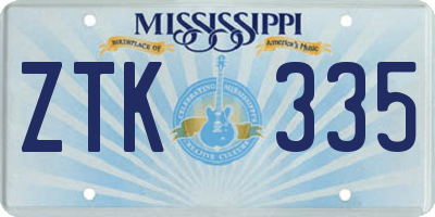 MS license plate ZTK335