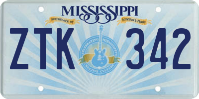 MS license plate ZTK342