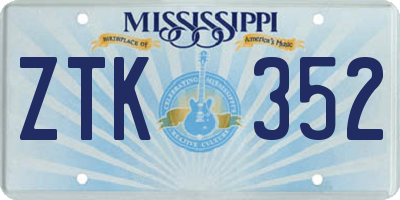 MS license plate ZTK352