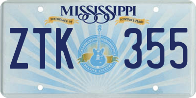 MS license plate ZTK355