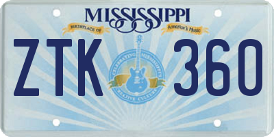 MS license plate ZTK360