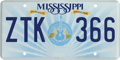 MS license plate ZTK366