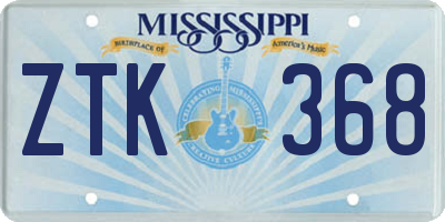 MS license plate ZTK368