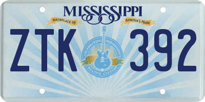 MS license plate ZTK392