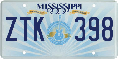 MS license plate ZTK398