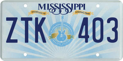 MS license plate ZTK403