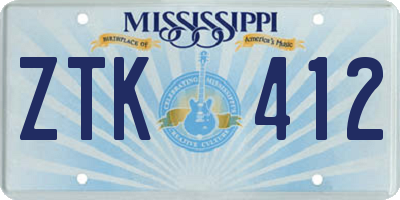 MS license plate ZTK412