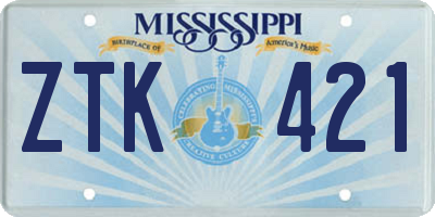 MS license plate ZTK421
