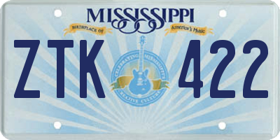 MS license plate ZTK422