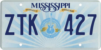 MS license plate ZTK427