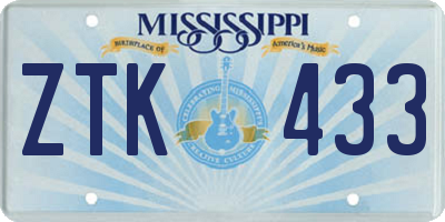 MS license plate ZTK433