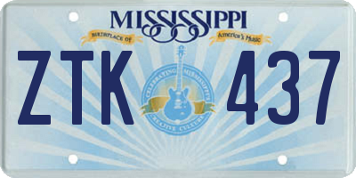 MS license plate ZTK437
