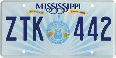 MS license plate ZTK442